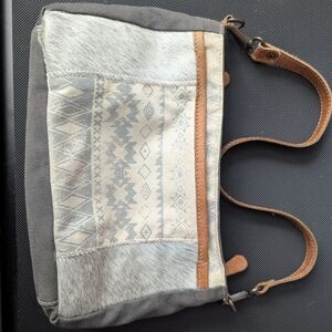 Myra Bag Gray and Tan Patterned Shoulder Bag